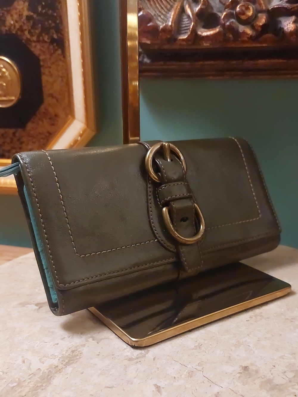 Coach 2007 65 Anniversary Legacy Stripe Print Fold Over Wallet Italian VACHETTA